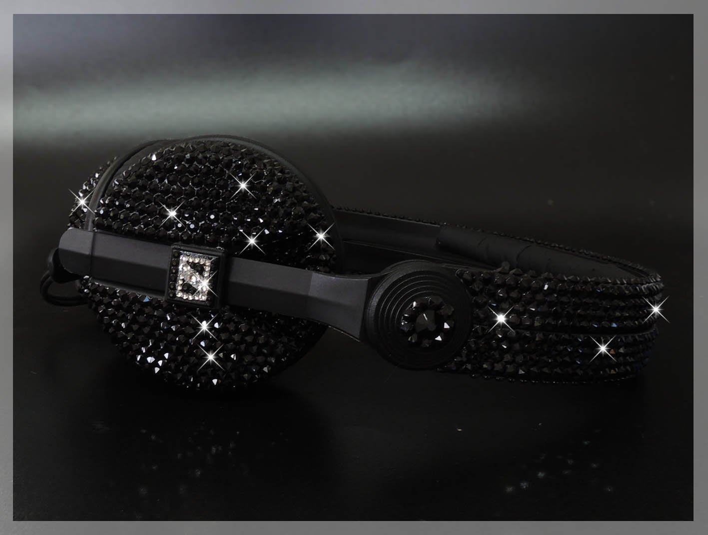 Custom Crystal Jet Black Sennheiser HD 25 Headphones | Crystalskins